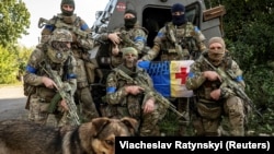 Украинские военнослужащие со служебной собакой у российской границы в Сумской области, 16 августа 2024 года