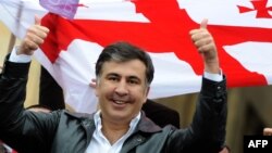 Georgian President Mikheil Saakashvili gestures during rally in central Tbilisi on April 19. 