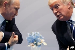 Владимир Путин и Дональд Трамп на переговорах в Гамбурге летом 2017 года, во время первого президентского срока Трампа